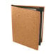 A Menu Solutions natural cork menu cover with black edges.