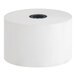 A large white thermal cash register POS paper roll with a black core.