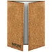 A close-up of a Menu Solutions cork gatefold menu cover with cork inserts.