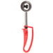 A Vollrath Jacob's Pride ice cream scoop with a red and silver metal handle.