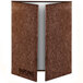 A brown rectangular cork menu cover with white custom text.
