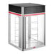 A tall, two-door food holding and display cabinet with a four-tier circular rack and a motor, designed for showcasing and keeping food warm.
