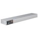 A rectangular stainless steel metal box with a red light and knob on it.