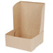 A brown cardboard bakery box with the lid open.