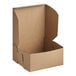 An open kraft paper bakery box measuring 8 inches by 8 inches by 4 inches.