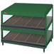 A green Hatco countertop display case with slanted glass shelves.