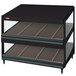 A black Hatco countertop display with two slanted glass shelves.