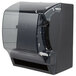 A black plastic Thunder Group roll towel dispenser with a clear cover and lever.