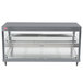 A grey Hatco countertop merchandiser with glass shelves.