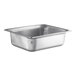 A Vollrath stainless steel hotel pan on a counter.