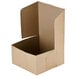A brown box with an open lid.