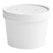 A plain white 12 oz. paper food cup with a matching vented paper lid.