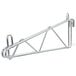 A Metro Super Erecta chrome metal wall mount shelf support truss with a hook.