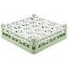 A light green Vollrath glass rack with white handles.