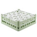 A white and green plastic Vollrath lemon drop glass rack with several small compartments.