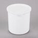 A white plastic Cambro crock with a lid.