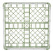 A white and green plastic Vollrath glass rack with 9 compartments.