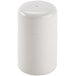 A white cylindrical Tuxton salt shaker with a white lid.