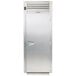 A Traulsen stainless steel roll-in freezer door open.