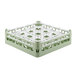A light green Vollrath plastic glass rack with 16 medium compartments.
