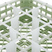 A Vollrath light green plastic glass rack with 9 compartments.