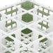 A white and green plastic Vollrath glass rack with 16 compartments.