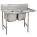 An Advance Tabco stainless steel two compartment sink with right drainboard.