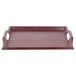 A mahogany plastic room service tray with handles.