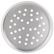 An American Metalcraft heavy weight aluminum pizza pan with holes.