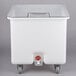 A white plastic Cambro vegetable crisper with wheels.