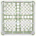 A white and green plastic Vollrath glass rack with compartments.