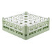 A light green plastic Vollrath glass rack with white compartments.