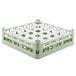 A white and green plastic Vollrath medium plus glass rack with 25 compartments.