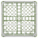 A white and green plastic Vollrath glass rack with 9 compartments.