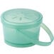 A jade green plastic GET soup container with a lid.