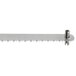 A close up of a Weston stainless steel replacement blade for a butcher hand meat saw with sharp teeth and a hole in the end.