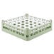 A white and green plastic Vollrath glass rack with 36 compartments.