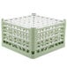 A light green plastic Vollrath glass rack with white bars.