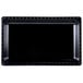 A black rectangular food pan with a beaded border.