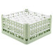 A light green plastic Vollrath lemon drop glass rack with white handles.