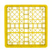 A yellow plastic Vollrath Traex glass rack with a grid pattern.