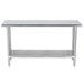 A stainless steel Advance Tabco work table with a stainless steel undershelf.