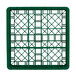 A green Vollrath Traex glass rack with 9 compartments and black extender with holes.