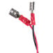 A close-up of a red and black electrical cable with two wires.