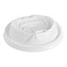 A white Dart plastic lid with a reclosable tab.