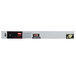 A rectangular metal Hatco strip warmer with red and black labels on a white surface.