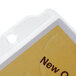 A clear vinyl Menu Solutions sheet protector with three holes.
