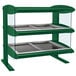 A green Hatco countertop heated zone merchandiser with glass shelves.