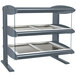 A grey metal Hatco countertop heated zone merchandiser with glass panels over silver trays.