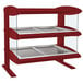 A red Hatco countertop heated zone merchandiser with two glass shelves.